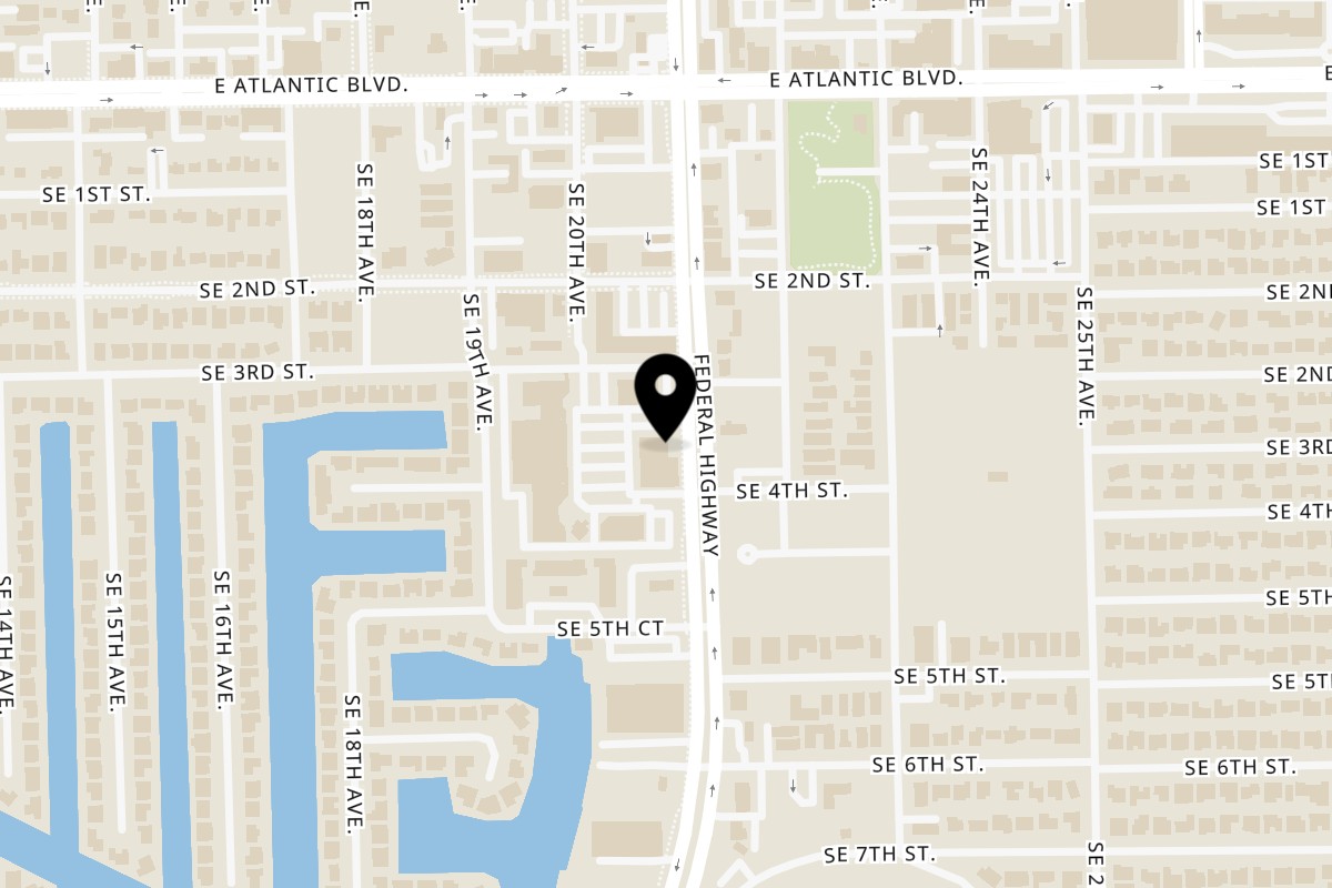 Map showing the location of 1804 Pizza Pompano Beach on 427 S Federal Hwy in Pompano Beach
